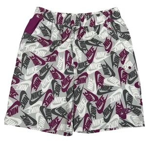 Nike Allover Swoosh Logo Print Shorts Grey Purple AQ0632-065 Mens L Womens XL